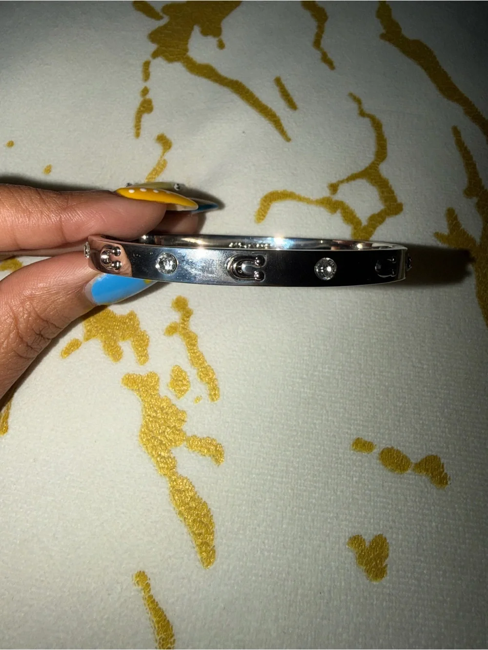 Coach Boxed Faux Stone Signature Sculpted C Bangle Bracelet